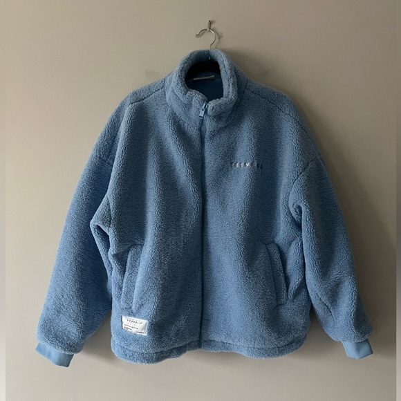 YoungLA Blue Sherpa Fleece Jacket Size M Men’s Cozy Oversized Zip Up